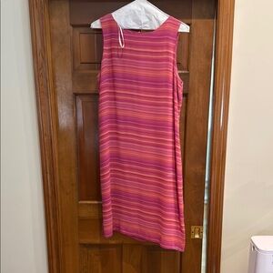 Pink and Orange Striped Sleeveless Dress
